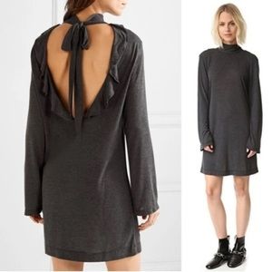 Iro Cassy Charcoal Grey Long Sleeve Turtleneck Open Back Dress with ruffles larg